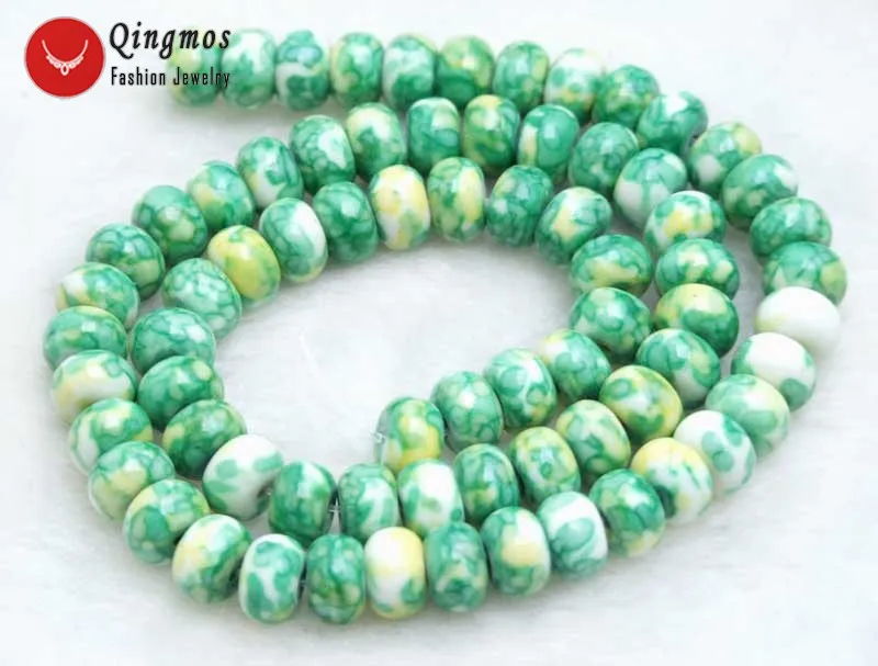 

Qingmos 5*8mm Green Rondelle Natural Agates Stone Beads for Jewelry Making Necklace Bracelet DIY 15'' los681 Free Shipping