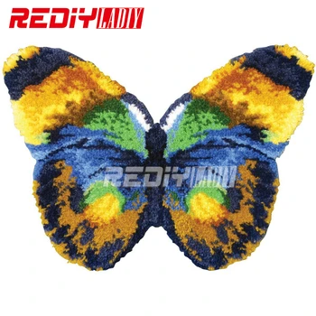 

REDIY LADIY Latch Hook Rug Kits Wall Tapestry Fantasy Butterfly Floor Mat Pre-Printed Canvas Cushion Yarn Embroidery Carpet Rug