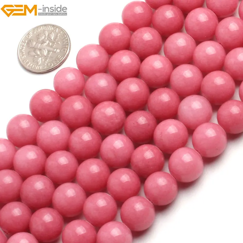 

Gem-inside 6-10mm Round Stone Beads Smooth Pink Jade Beads For Jewelry Making Beads Bracelets For Women 15'' DIY Beads Jewellery