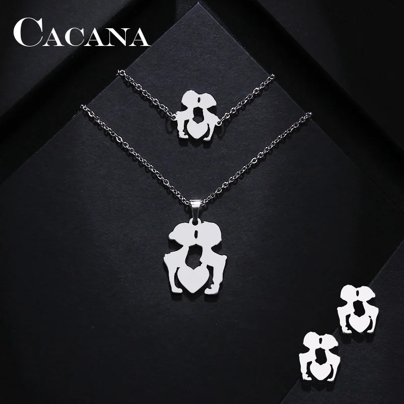 CACANA Stainless Steel Sets For Women Angel Shape Necklace Bracelet Earring Jewelry Lover's Engagement Jewelry S385