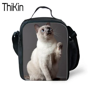 

THIKIN Children Lunch Bags for Kindergarten 3D Siamese Cat Printing Thermal Lunchbox Kids Kitten Pattern Meal Bag Lancheira