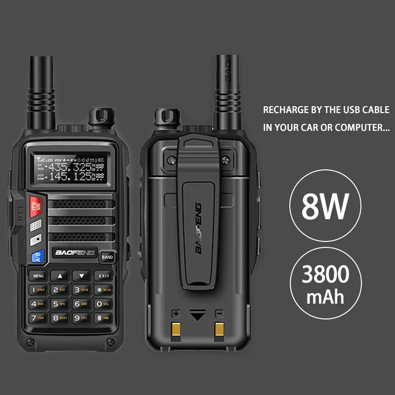 2 шт. BAOFENG UV-S9 8 Вт Мощный VHF/UHF 136-174 МГц и 400-520 МГц двухдиапазонный 10 км Ham CB радио утолщенная батарея рация