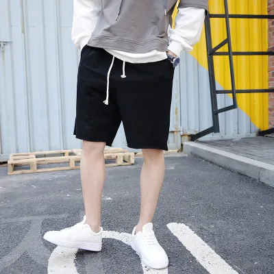 black as picture Новые летние модные Повседневное Drawstring Для мужчин шорты прямые Для мужчин s бермуды одноцветное Цвет свободные Для мужчин s шорты - Цвет: black as picture