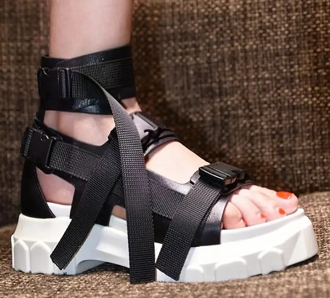 

Newest Superstar Summer Women Sandals Stretch Fabric Casual Shoes Chic Flats Beach Shoes Riband Ankle Strappy Platform Shoe