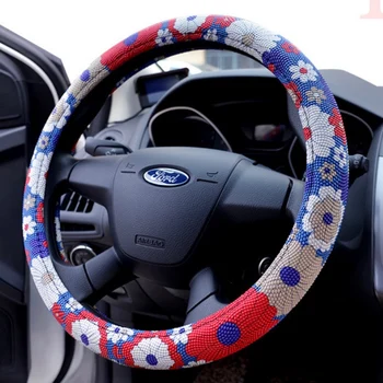 

Cute Flower Printed Handlebar Case Leather Auto Interior Steering Covers Accessories Anti Slip