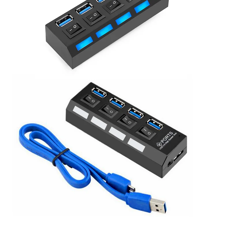 Мульти USB 3,0 концентратор USB разветвитель 5 Гбит/с микро usb-хаб с адаптером питания Переключатель ВКЛ/ВЫКЛ мини 4 usb порта для ПК Аксессуары для ноутбуков