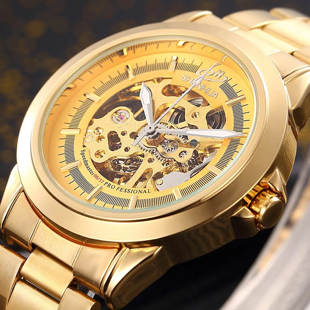 

SHENHUA Men Watches Luxury Brand Gold Skeleton Automatic Mechanical Wrist Watches For Men Waterproof Mechanical Watches Reloj
