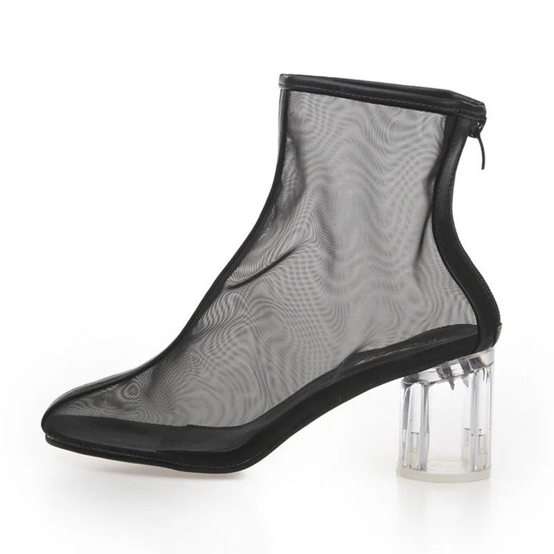 Summer Women Sandals Ankle Boots Sexy Pointed Toe Clear High Heels Shoes Woman Crystal Round Heels Nude Black Sandals Lady Pumps (6)