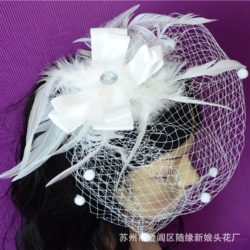

2018 Beige Bridal Hat with Pearls Linen with Lace Women Wedding Accessories Bride Hats handmade Tiara sheer veil Hair ornaments