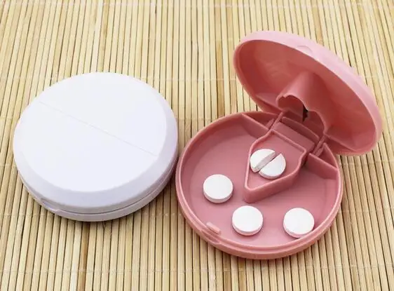 Портативный таблетница коробка диспенсер Органайзер, чехол Pill нож для разрезания таблеток Splitter белый/розовый
