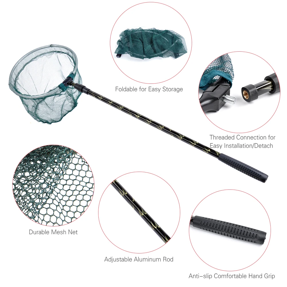 Lixada 180cm Retractable Fishing Nets Telescoping Aluminum Alloy Pole Foldable Fishing Brail Landing Net Tackle Fishing Tools