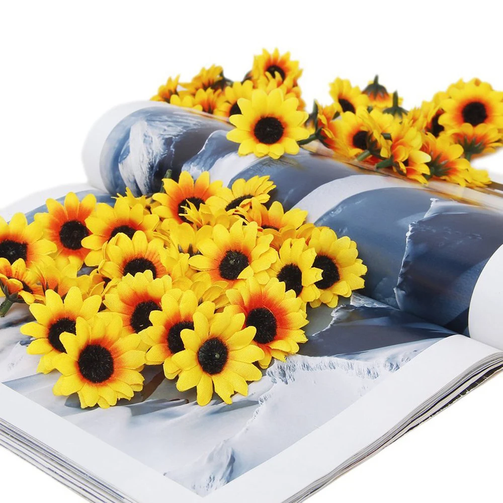 200pcs/set Lifelike Artificial Sunflower Flower Heads Silk Real Touch Fake Flowers Home Party Wedding Decorations Props