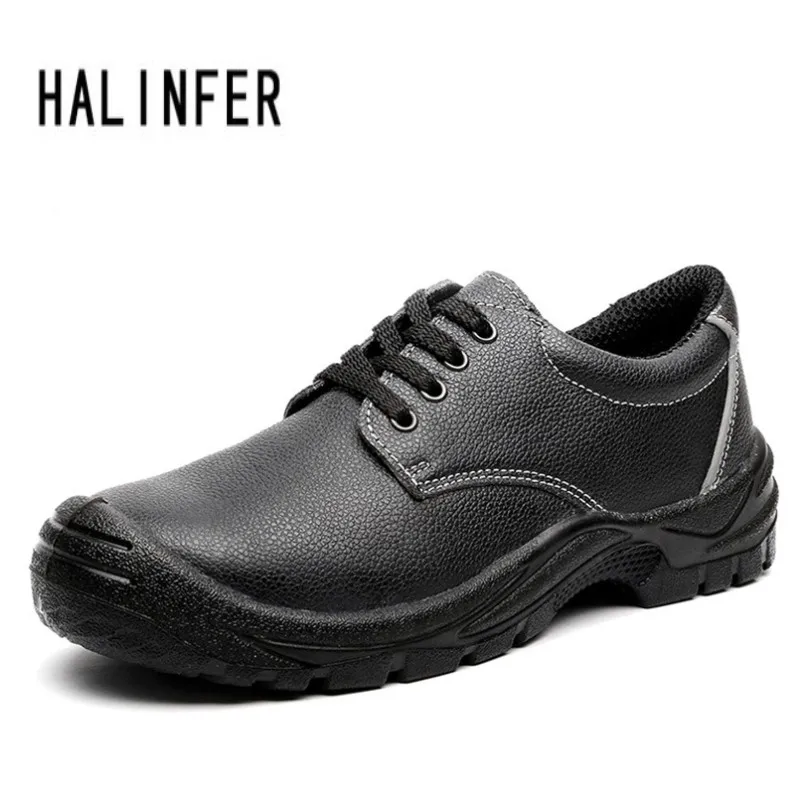 

HALINFER 2018 Men work shoes with steel nose leather ankle boots 2018 Fashion Breathable Slip On sole - puncture safety boots