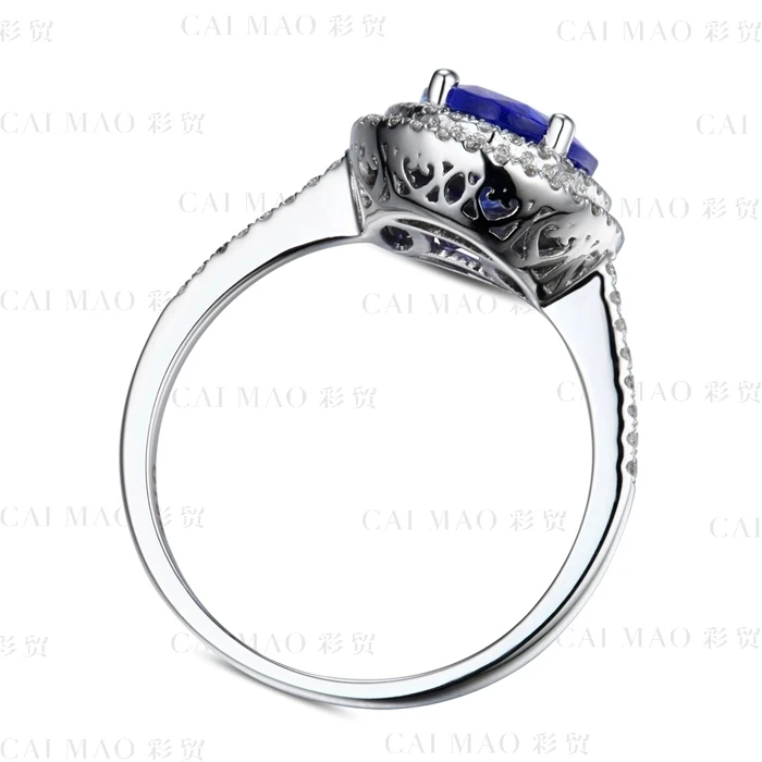 CaiMao 18KT/750 White Gold 1.87 ct Natural IF Blue Tanzanite AAA 0.30 ct Full Cut Diamond Engagement Gemstone Ring Jewelry