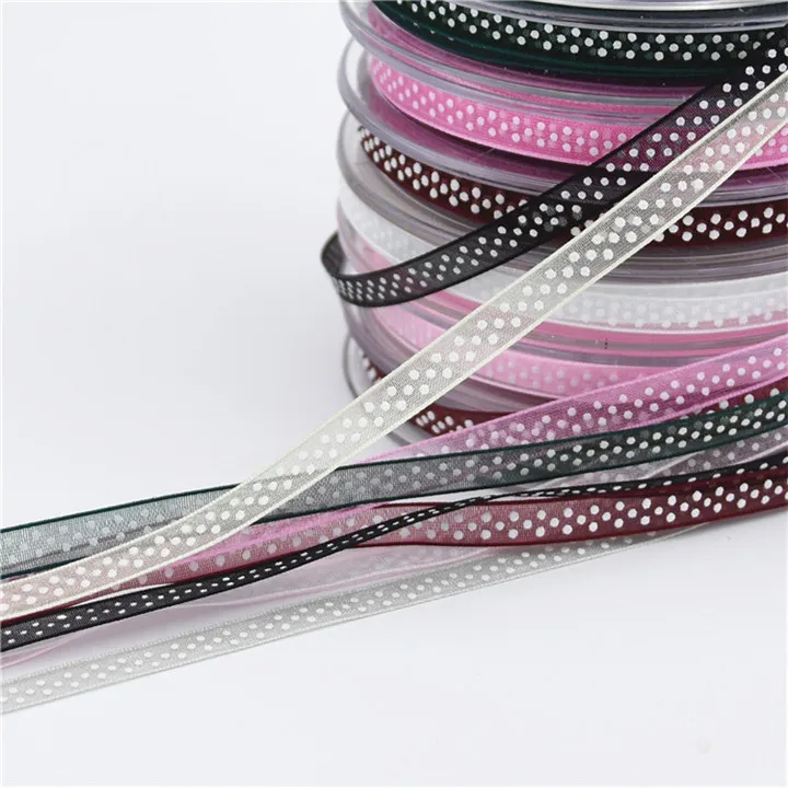 3  6mm x20m Polyester Yarn Printed Dots Ribbon Hand Made Diy Birthday Cake Box Ribbon Gift Flowers Tie Bouquet Clothing Ribbon