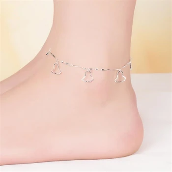 KOFSAC Summer Beach Ankles Foot Bracelet New Fashion Love Heart Foot Jewelry For Women 925 Sterling Silver Chain Link Anklet