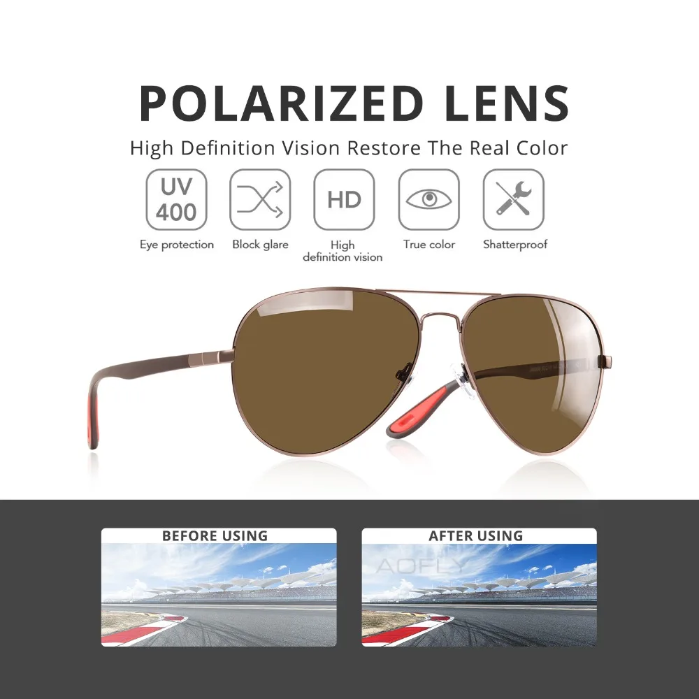 Beste Aofly Brand Design Klassieke Gepolariseerde Zonnebril Mannen Vrouwen Rijden Pilot Frame Zonnebril Mannelijke Goggle UV400 Gafas De Sol AF8186