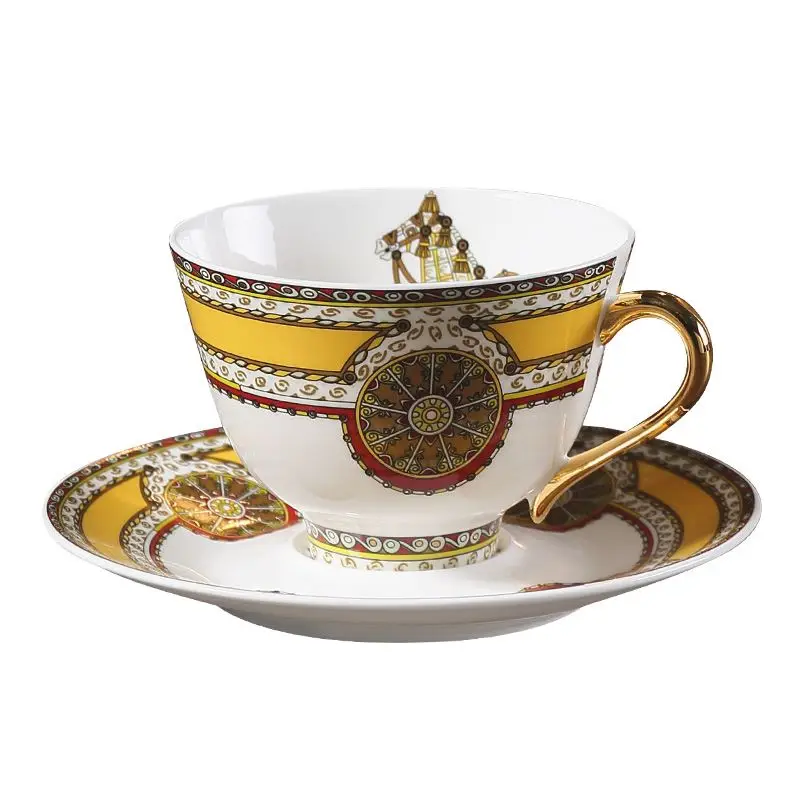 

War horse European bone china coffee cup and saucer set British ceramic gold Painted afternoon tea cup dish Set flower tea cups