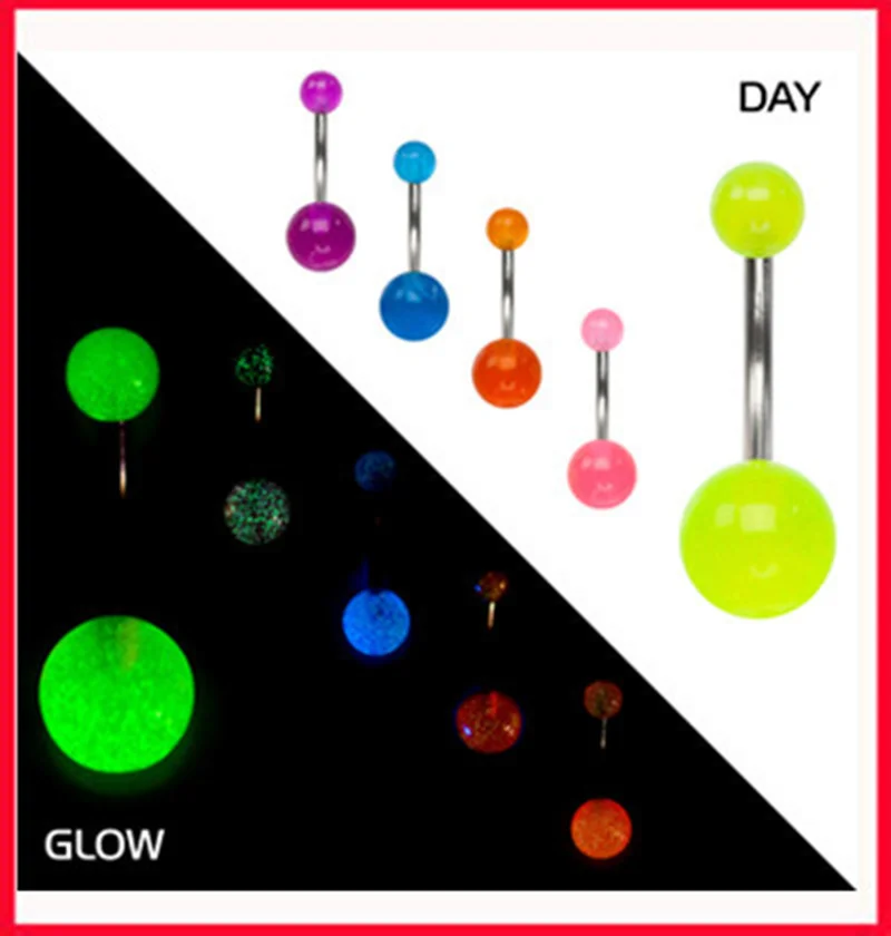 Sexy acrylic glow florescent belly ring for women Surgical Steel Body Piercing jewelry colorful