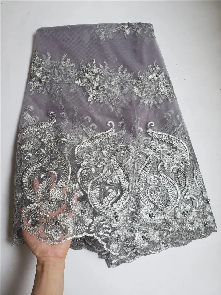 Популярная французская сетчатая кружевная ткань с бисером новейшее Африканское Тюлевое кружево с камнями ткань для нигерийского свадебного платья Кружево MD102 розовый