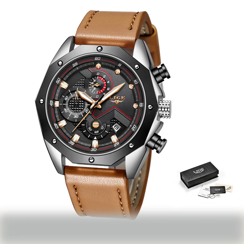 

LIGE Men Watches Fashion Business Leather Quartz Watch Men Military Waterproof Sport Casual Watch Male Relojes Hombre9886