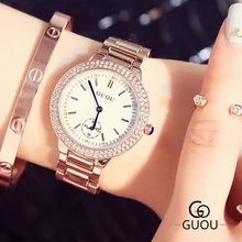 Luxury Brand Women Watch Rhinestone Crystal Blue Hardlex Dial Lady Dress Wristwatch Clock Bracelet Gift to Girlfriend Wife OP001