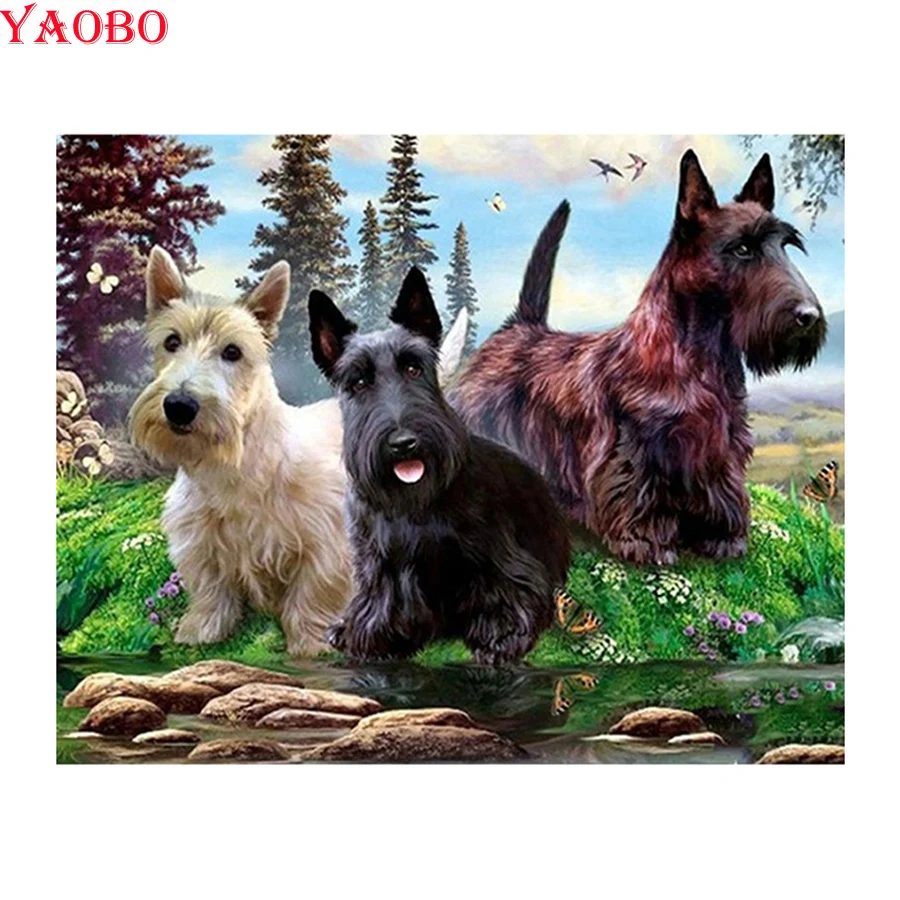 

Square Rhinestones for Embroidery 5d Diy Diamond Painting Cross Stitch Scottish terrier Dog Full Drill Mosaic kit Home Decor