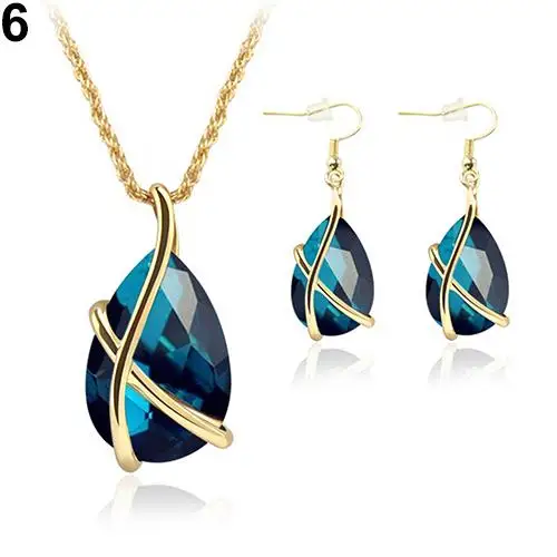 

Women's Waterdrop Pendent Choker Necklace Hook Earrings Bride Party Jewelry Set hot
