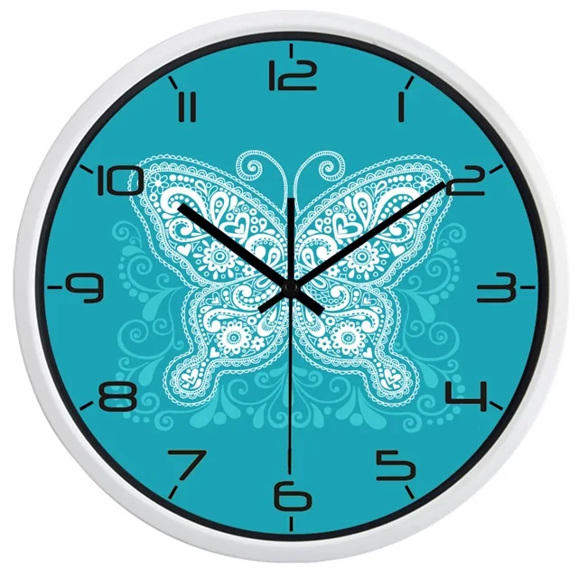 Современные бабочка красивые синие настенные часы Новые развертки маятник в помещении/на открытом воздухе, милый пуловер с круглым классические часы - Цвет: B409W