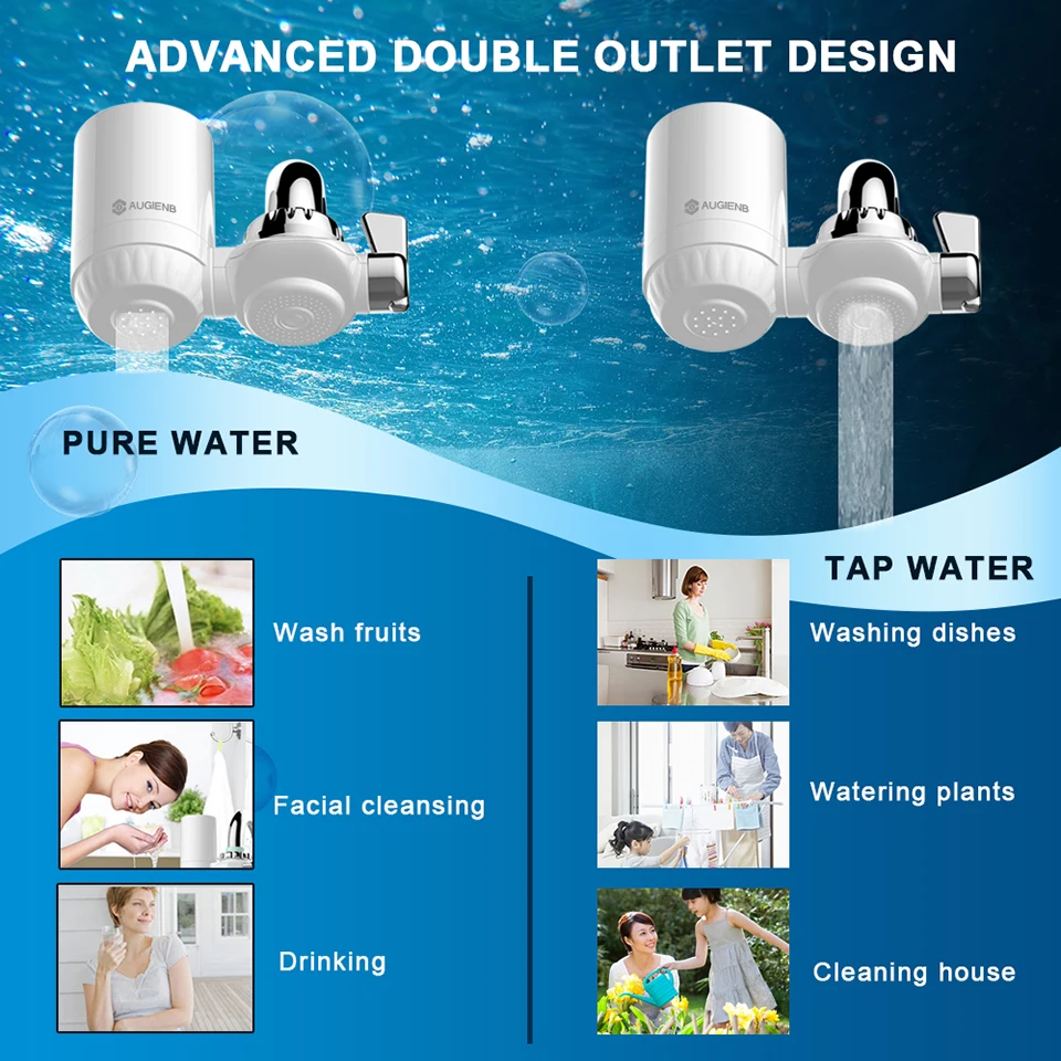 AUGIENB Kitchen Tap Faucet Water Filter Purifier - Activated Carbon Ceramic Cartridge - Reduce chlorine, odor, Contaminants AUGIENB Kitchen Tap Faucet Water Filter Purifier - Activated Carbon Ceramic Cartridge - Reduce chlorine, odor, Contaminants