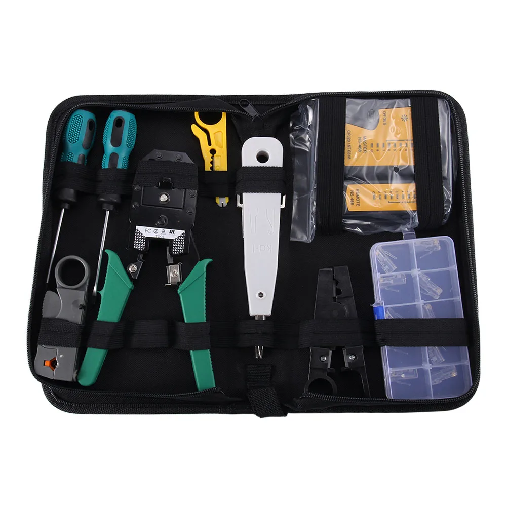 

12 Pcs LAN RJ45 Repair Tool Set With Storage Box Portable Cable Tester Plier Crimper Plug Clamp Kit _WK