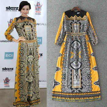 

Luxury Long Sleeves Maxi Party Slim Women Vintage Long Bodycon Sexy Silk Dress Runway Dresses