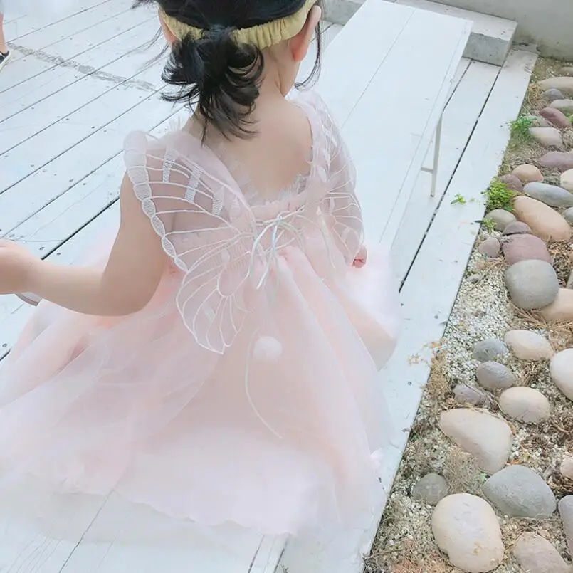 Летняя одежда для маленьких девочек Сетчатое платье принцессы с крыльями ангела для девочек детские праздничные Свадебные платья для девочек, костюм