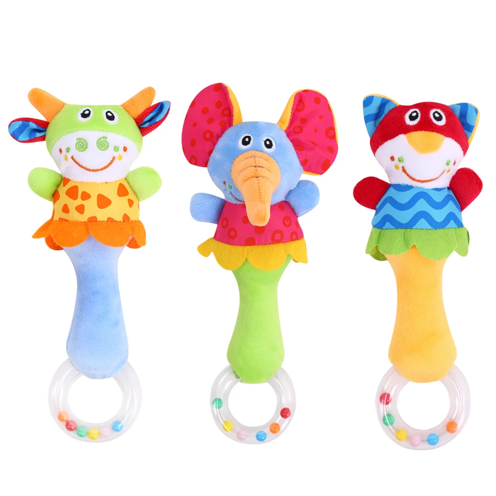 3 Designs Soft Toys Animal Model Handbells Rattles Zoo Squeeze Me Rattle Cute Gift Baby Musical