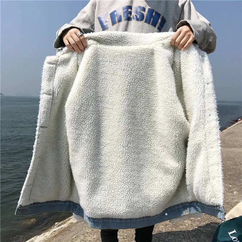 

Winter Warm Fur Jeans Jacket Women Bomber Jacket Blue Denim Jacket Female Coat with Full Warm Lining & Front Button Flat Pockets