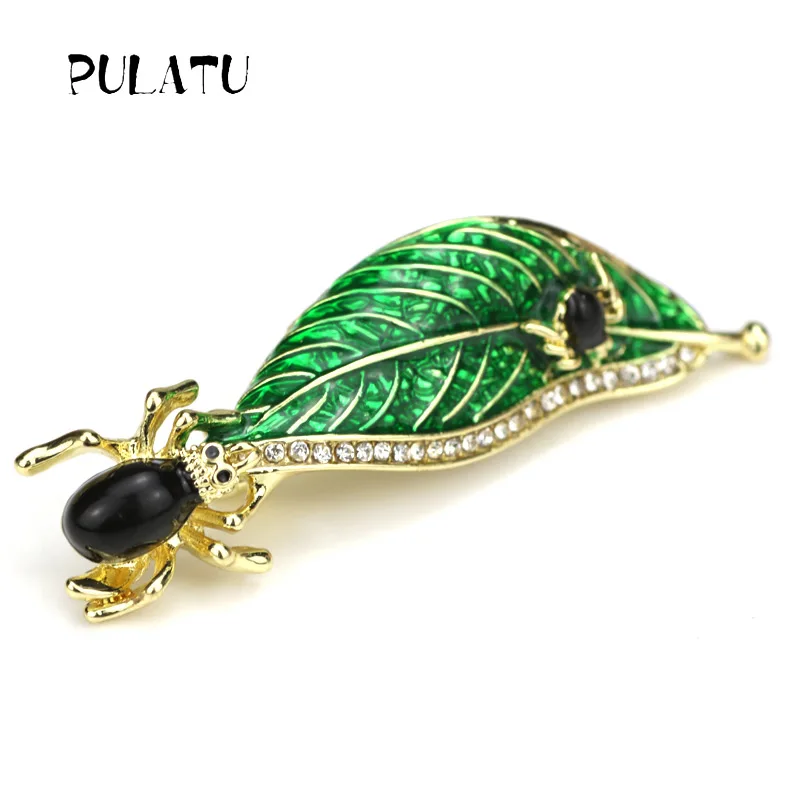 Pulatu New Arrival Brooches Women Spider With Green Leaf Fashion Brooch Animal Design Adornment 55*18mm Women's Cute | Украшения и