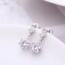 Горячая 925 пробы серебряные серьги циркония Подвески Серьги гвоздики для женщин ювелирные изделия brincos S-E47