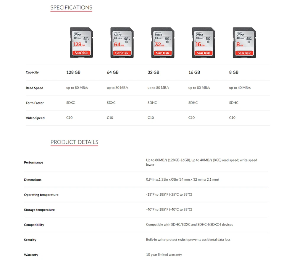 SanDisk Ultra sd карта памяти 128 ГБ sd карта 64 ГБ 32 ГБ 16 ГБ micro sd карта C10 UHS-I 80 МБ/с./с. Скорость чтения для камеры видеокамеры