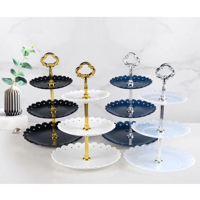 

1set Crown Design Cake Stand (Plate Included) PP Plastic 3 Layers Wedding Cake Plate Stand Cake Fruits Placed Tool