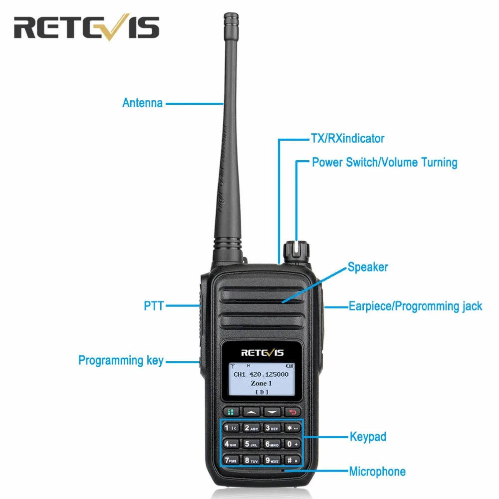 2 шт. портативная рация Retevis RT80 DMR 400 480 МГц DCDM VOX 999 каналов двухстороннее радио FM +