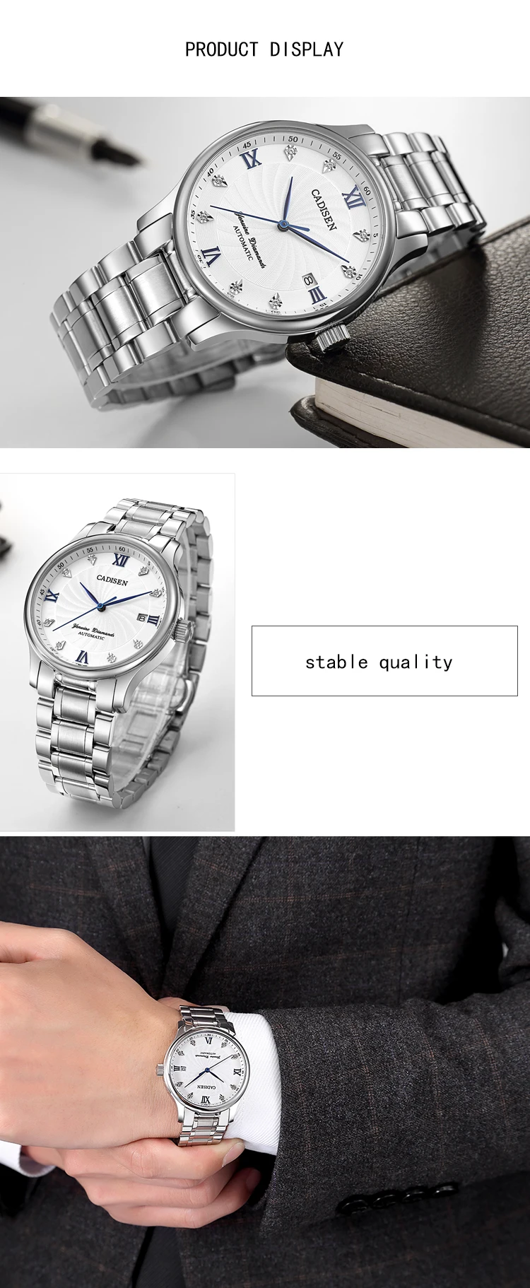 CADISEN часы для мужчин Лидирующий бренд автоматические механические часы модные роскошные часы водонепроницаемые светящиеся стальные спортивные повседневные наручные часы