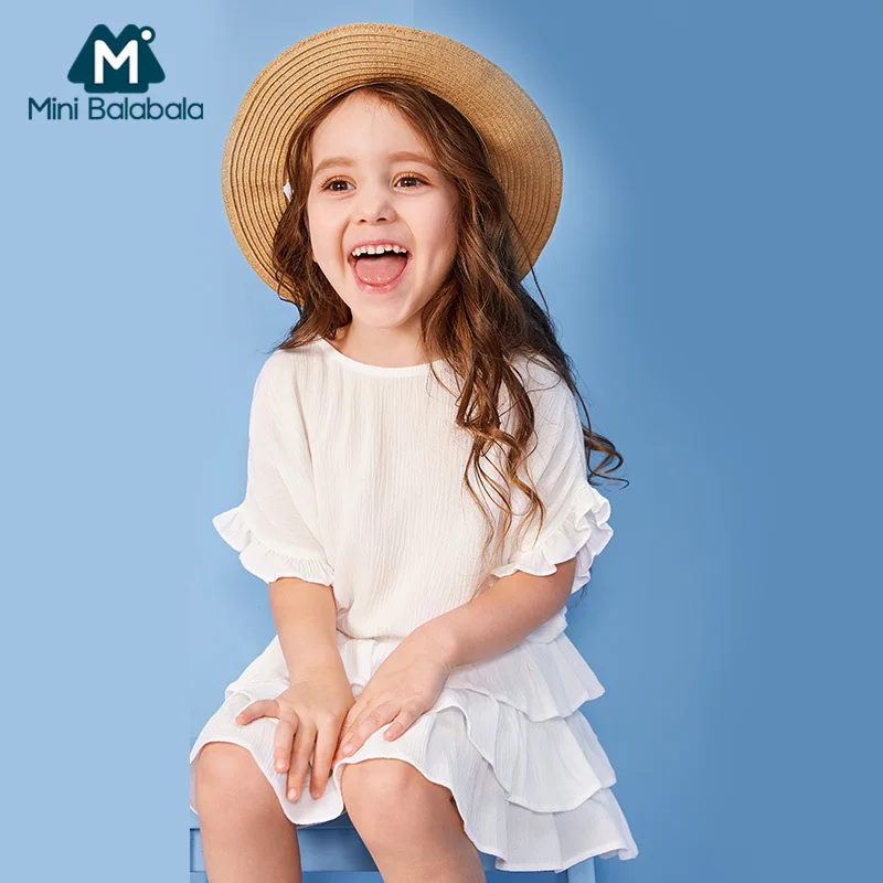 Mini Balabala/комплект одежды из 2 предметов для девочек, мягкая хлопковая блузка с короткими рукавами и оборками топ+ юбка с оборками, комплект детской одежды