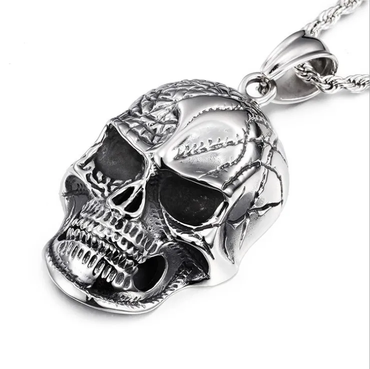 Necklace Men Biker Motorcycle Style Black Stainless Steel Skeleton Skull Pendants Necklaces