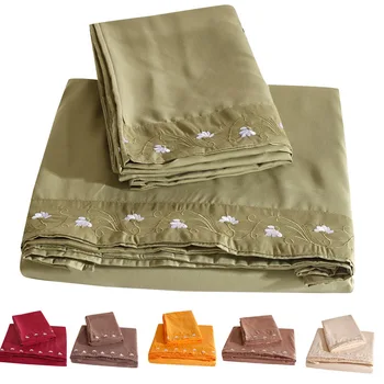 

Home Textile Deep Pocket 4 Pcs Fitted Sheet Flat Sheet Pillowcase Bed Sheet Set Premier 1800 Solid With Embroidery Bedding Set