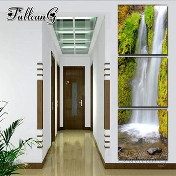 

FULLCANG 3 pieces diamond painting "landscape waterfall" diy triptych mosaic cross stitch 5d embroidery full square drill G1291