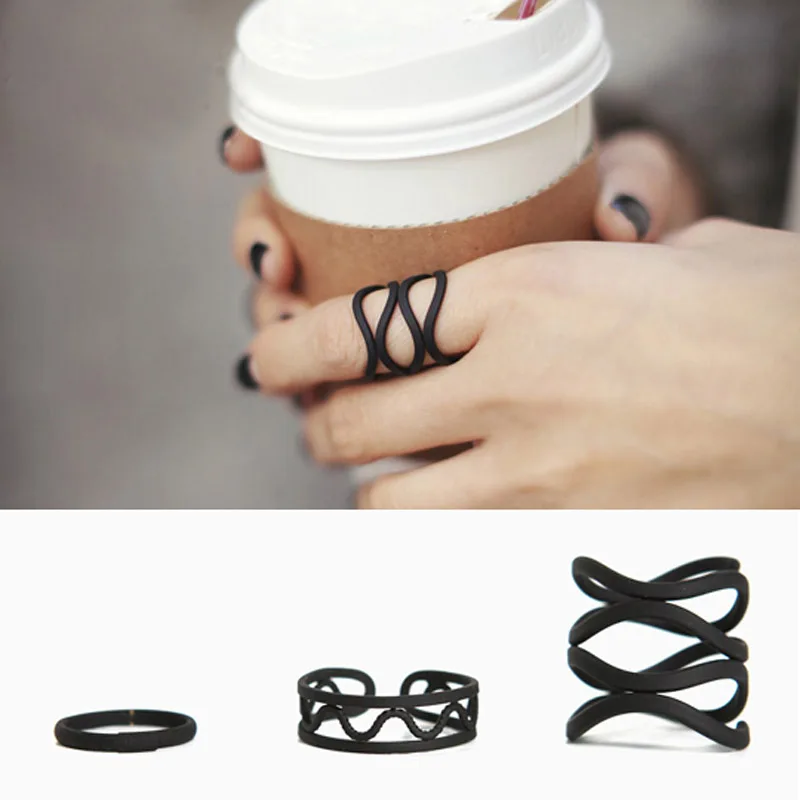 New fashion accessories jewelry black hollow finger ring set for women girl nice gift R4001