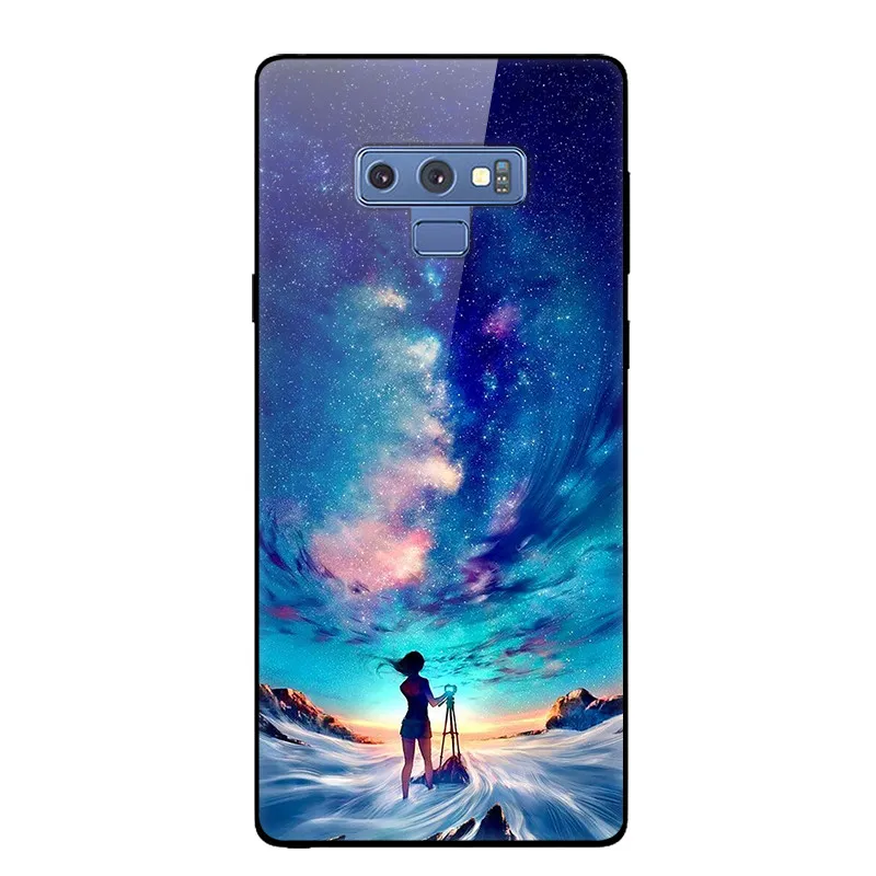 Чехол для samsung Note 9, Жесткий Чехол из закаленного стекла, окрашенный задний бампер для samsung Galaxy Note 9, мягкий чехол из ТПУ с изображением Луны, кошки, Capas, Coque - Цвет: Темно-красный