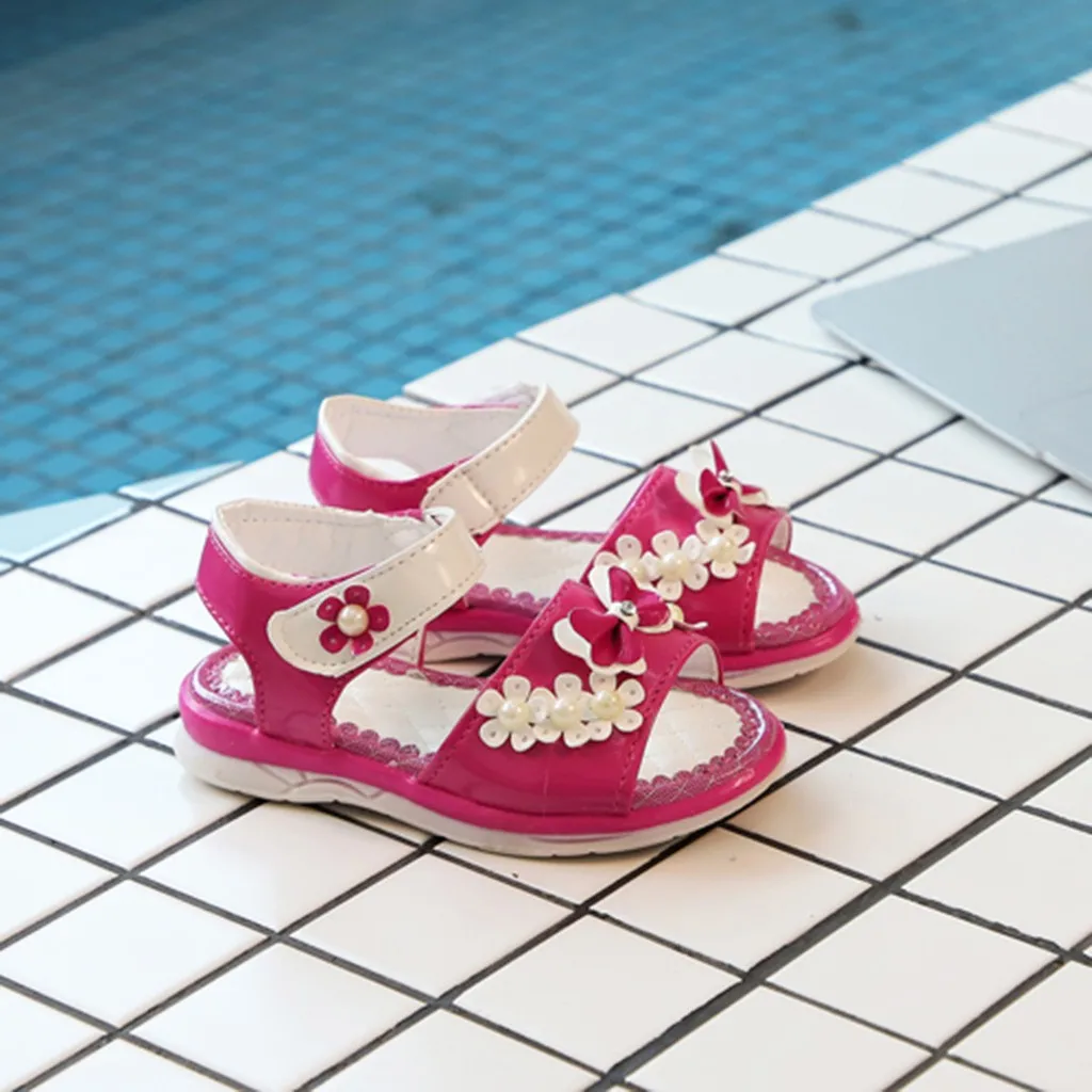 Летние сандалии с жемчугом; Новинка; детская обувь для отдыха с принтом; обувь принцессы с бабочками и цветами для девочек; Sandalias de ninos;# D1