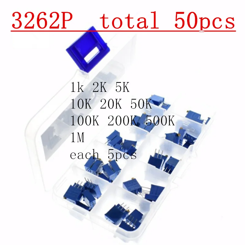 

10values*5PCS 3362P Multiturn trimming potentiometers kit 3362 1K-1M 3362 Potentiometer 1K ohm-1M ohm