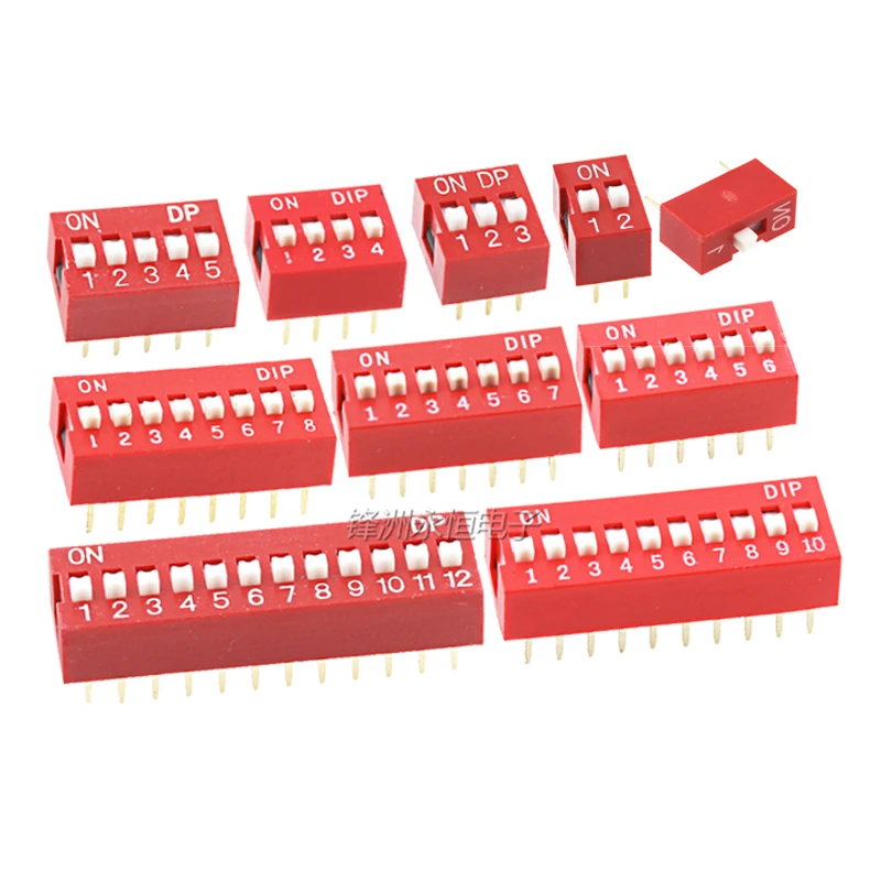 

10Pcs Slide Type Switch Module 1 2 3 4 5 6 7 8 9 10 12 Bit 2.54mm Position Way DIP Red Pitch Toggle Switch Red Snap Switch